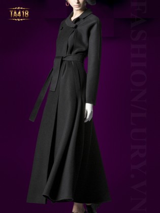 Áo khoác dạ đen siêu dài cổ áo cánh sen quý phái TA418
