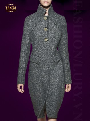Áo khoác dạ ghi dáng kén (cocoon coat) cổ trụ 3 cúc tròn to cao cấp TA434