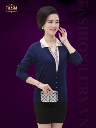 Áo len trung niên cao cấp cổ V đính hạt TA494