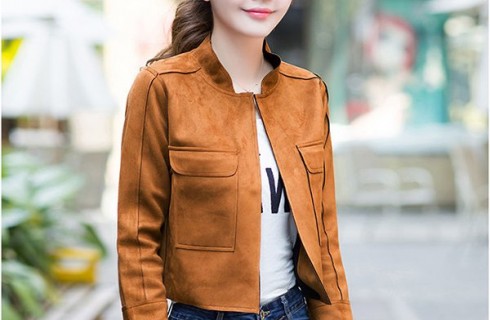 Áo khoác da lộn nữ 2017 sành điệu cá tính