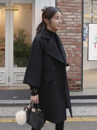 Áo khoác dạ dài  TA1686 mới 2017 dáng oversize màu đen